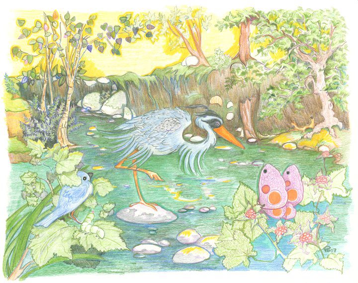 This image has an empty alt attribute; its file name is heron-pond-in-pencil.jpg